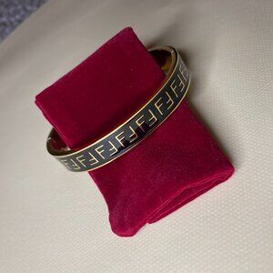 Chic Black & Gold Logo Print Bangle Bracelet